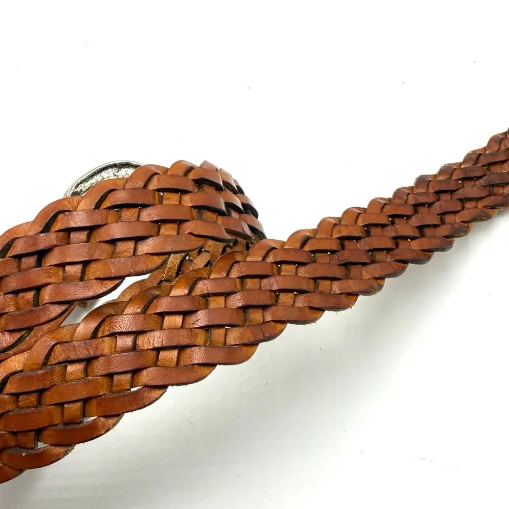 Vintage 90s Braided Leather Western Belt S 24-30 Brown Southwestern Boho Hippie